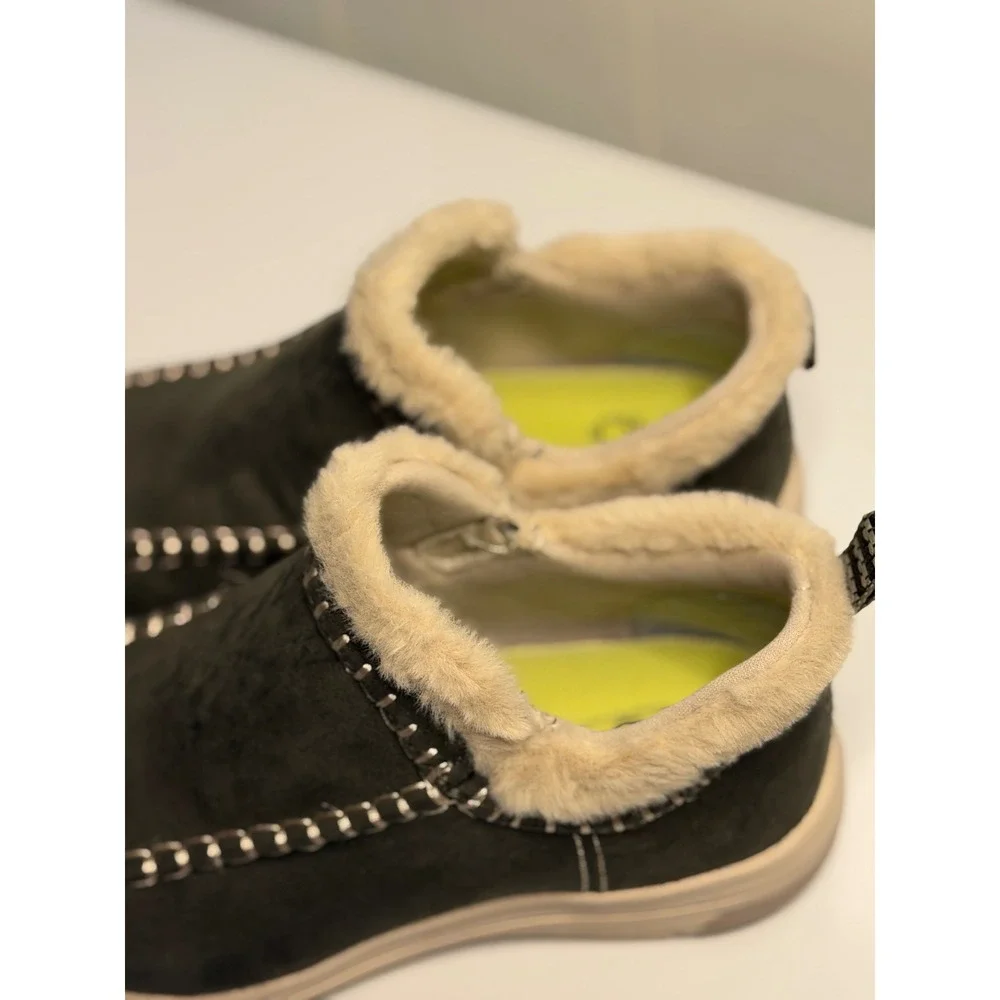 Ryka Ariana Slip-On Shoes Alpine Green Water-Repellent Faux Fur‎ Cozy Lined 7M